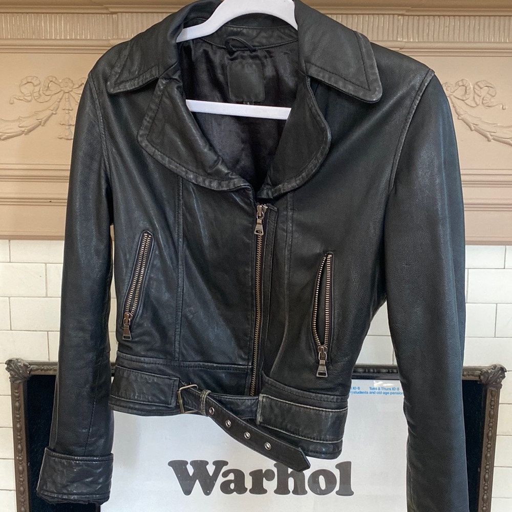 Tight fit vintage Express moto leather jacket